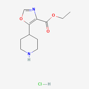 molecular formula C11H17ClN2O3 B2768823 ethyl 5-(piperidin-4-yl)-1,3-oxazole-4-carboxylate hydrochloride CAS No. 2174001-77-3