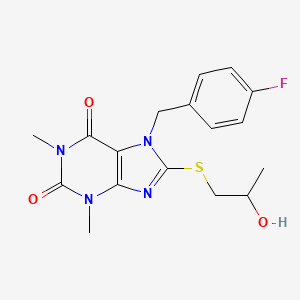molecular formula C17H19FN4O3S B2768828 7-(4-fluorobenzyl)-8-((2-hydroxypropyl)thio)-1,3-dimethyl-1H-purine-2,6(3H,7H)-dione CAS No. 923150-44-1