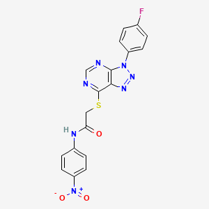 molecular formula C18H12FN7O3S B2768844 2-((3-(4-fluorophenyl)-3H-[1,2,3]triazolo[4,5-d]pyrimidin-7-yl)thio)-N-(4-nitrophenyl)acetamide CAS No. 941991-47-5