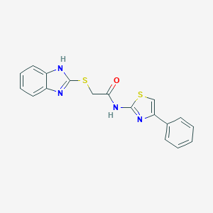 molecular formula C18H14N4OS2 B276885 2-(1H-benzimidazol-2-ylsulfanyl)-N-(4-phenyl-1,3-thiazol-2-yl)acetamide 