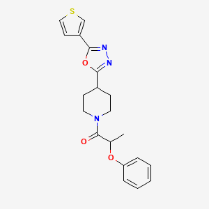 molecular formula C20H21N3O3S B2768879 2-Phenoxy-1-(4-(5-(thiophen-3-yl)-1,3,4-oxadiazol-2-yl)piperidin-1-yl)propan-1-one CAS No. 1448043-89-7