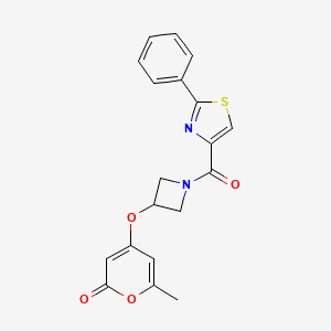 molecular formula C19H16N2O4S B2768883 6-methyl-4-((1-(2-phenylthiazole-4-carbonyl)azetidin-3-yl)oxy)-2H-pyran-2-one CAS No. 2034385-47-0