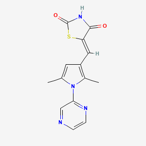 molecular formula C14H12N4O2S B2768897 5-{(Z)-[2,5-dimethyl-1-(2-pyrazinyl)-1H-pyrrol-3-yl]methylidene}-1,3-thiazolane-2,4-dione CAS No. 866009-61-2