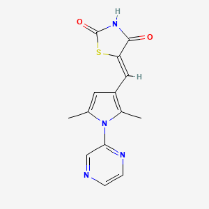 molecular formula C14H12N4O2S B2768897 5-{(Z)-[2,5-二甲基-1-(2-吡啶基)-1H-吡咯-3-基]甲亚甲基}-1,3-噻唑环-2,4-二酮 CAS No. 866009-61-2