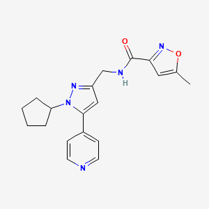 molecular formula C19H21N5O2 B2768908 N-((1-环戊基-5-(吡啶-4-基)-1H-吡唑-3-基)甲基)-5-甲基异噁唑-3-甲酰胺 CAS No. 1421507-61-0