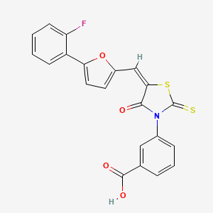 molecular formula C21H12FNO4S2 B2768910 (E)-3-(5-((5-(2-fluorophenyl)furan-2-yl)methylene)-4-oxo-2-thioxothiazolidin-3-yl)benzoic acid CAS No. 900134-94-3