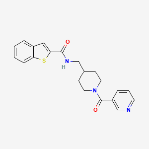 molecular formula C21H21N3O2S B2768926 N-((1-nicotinoylpiperidin-4-yl)methyl)benzo[b]thiophene-2-carboxamide CAS No. 2034539-62-1