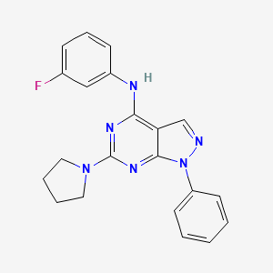 molecular formula C21H19FN6 B2768980 N-(3-fluorophenyl)-1-phenyl-6-(pyrrolidin-1-yl)-1H-pyrazolo[3,4-d]pyrimidin-4-amine CAS No. 955304-37-7