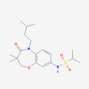 molecular formula C19H30N2O4S B2769004 N-(5-isopentyl-3,3-dimethyl-4-oxo-2,3,4,5-tetrahydrobenzo[b][1,4]oxazepin-8-yl)propane-2-sulfonamide CAS No. 922075-89-6