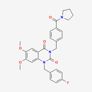 molecular formula C29H28FN3O5 B2769008 1-(4-fluorobenzyl)-6,7-dimethoxy-3-(4-(pyrrolidine-1-carbonyl)benzyl)quinazoline-2,4(1H,3H)-dione CAS No. 1242971-69-2