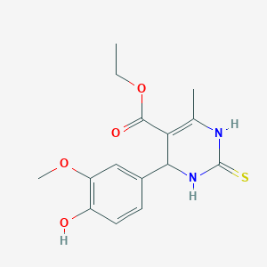 molecular formula C15H18N2O4S B2769037 ethyl 4-(4-hydroxy-3-methoxyphenyl)-6-methyl-2-sulfanylidene-3,4-dihydro-1H-pyrimidine-5-carboxylate CAS No. 5948-75-4
