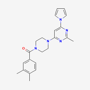 molecular formula C22H25N5O B2769051 (3,4-dimethylphenyl)(4-(2-methyl-6-(1H-pyrrol-1-yl)pyrimidin-4-yl)piperazin-1-yl)methanone CAS No. 1421505-35-2