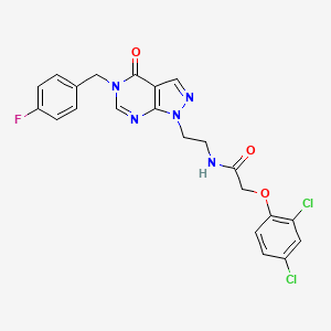 molecular formula C22H18Cl2FN5O3 B2769053 2-(2,4-dichlorophenoxy)-N-(2-(5-(4-fluorobenzyl)-4-oxo-4,5-dihydro-1H-pyrazolo[3,4-d]pyrimidin-1-yl)ethyl)acetamide CAS No. 922138-09-8