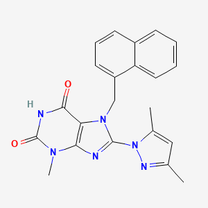 molecular formula C22H20N6O2 B2769054 8-(3,5-dimethyl-1H-pyrazol-1-yl)-3-methyl-7-(naphthalen-1-ylmethyl)-1H-purine-2,6(3H,7H)-dione CAS No. 1019100-11-8