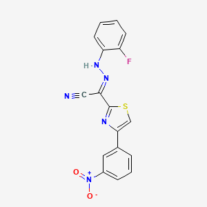molecular formula C17H10FN5O2S B2769067 (2E)-N-(2-fluoroanilino)-4-(3-nitrophenyl)-1,3-thiazole-2-carboximidoyl cyanide CAS No. 477190-70-8