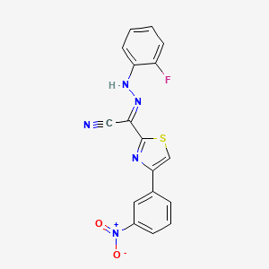 molecular formula C17H10FN5O2S B2769067 (E)-N-(2-fluorophenyl)-4-(3-nitrophenyl)-1,3-thiazole-2-carbohydrazonoyl cyanide CAS No. 477190-70-8