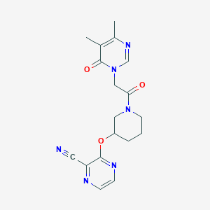 molecular formula C18H20N6O3 B2769081 3-((1-(2-(4,5-二甲基-6-氧代嘧啶-1(6H)-基)乙酰基)哌啶-3-基)氧基)吡嗪-2-碳腈 CAS No. 2034230-07-2