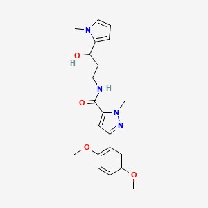 molecular formula C21H26N4O4 B2769089 3-(2,5-dimethoxyphenyl)-N-(3-hydroxy-3-(1-methyl-1H-pyrrol-2-yl)propyl)-1-methyl-1H-pyrazole-5-carboxamide CAS No. 1788677-77-9