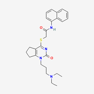 molecular formula C26H32N4O2S B2769091 2-({1-[3-(二乙基氨基)丙基]-2-氧代-1H,2H,5H,6H,7H-环戊二嘧啶-4-基}硫醚)-N-(萘-1-基)乙酰胺 CAS No. 898460-60-1
