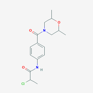 molecular formula C16H21ClN2O3 B2769128 2-Chloro-N-[4-(2,6-dimethylmorpholine-4-carbonyl)phenyl]propanamide CAS No. 2411194-95-9