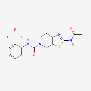 molecular formula C16H15F3N4O2S B2769130 2-acetamido-N-(2-(trifluoromethyl)phenyl)-6,7-dihydrothiazolo[5,4-c]pyridine-5(4H)-carboxamide CAS No. 1351642-18-6