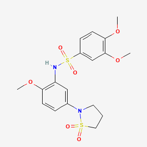 molecular formula C18H22N2O7S2 B2769133 N-(5-(1,1-dioxidoisothiazolidin-2-yl)-2-methoxyphenyl)-3,4-dimethoxybenzenesulfonamide CAS No. 946338-26-7