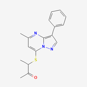 molecular formula C17H17N3OS B2769144 3-((5-Methyl-3-phenylpyrazolo[1,5-a]pyrimidin-7-yl)thio)butan-2-one CAS No. 850194-32-0