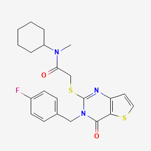 molecular formula C22H24FN3O2S2 B2769146 N-cyclohexyl-2-({3-[(4-fluorophenyl)methyl]-4-oxo-3H,4H-thieno[3,2-d]pyrimidin-2-yl}sulfanyl)-N-methylacetamide CAS No. 1252915-77-7