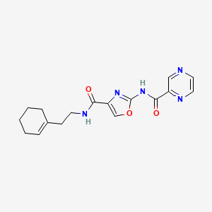 molecular formula C17H19N5O3 B2769173 N-(2-(cyclohex-1-en-1-yl)ethyl)-2-(pyrazine-2-carboxamido)oxazole-4-carboxamide CAS No. 1396784-40-9