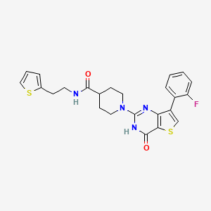 molecular formula C24H23FN4O2S2 B2769203 1-(7-(2-fluorophenyl)-4-oxo-3,4-dihydrothieno[3,2-d]pyrimidin-2-yl)-N-(2-(thiophen-2-yl)ethyl)piperidine-4-carboxamide CAS No. 1251563-66-2