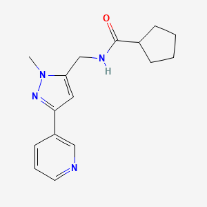 molecular formula C16H20N4O B2769254 N-((1-methyl-3-(pyridin-3-yl)-1H-pyrazol-5-yl)methyl)cyclopentanecarboxamide CAS No. 2034457-58-2