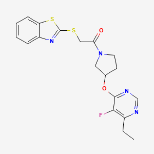 molecular formula C19H19FN4O2S2 B2769262 2-(苯并[d]噻唑-2-基硫)-1-(3-((6-乙基-5-氟吡嘧啶-4-基)氧基)吡咯烷-1-基)乙酮 CAS No. 2034318-90-4