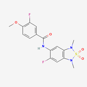 molecular formula C16H15F2N3O4S B2769275 3-氟-N-(6-氟-1,3-二甲基-2,2-二氧代-1,3-二氢苯并[c][1,2,5]噻唑-5-基)-4-甲氧基苯甲酰胺 CAS No. 2034541-93-8