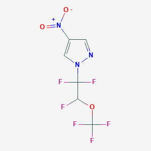 molecular formula C6H3F6N3O3 B2769295 4-硝基-1-[1,1,2-三氟-2-(三氟甲氧基)乙基]吡唑 CAS No. 2375270-92-9