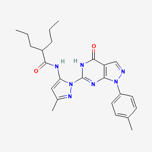 molecular formula C24H29N7O2 B2769299 N-(3-甲基-1-(4-氧代-1-(对甲苯基)-4,5-二氢-1H-吡唑-6-基)-1H-吡唑-5-基)-2-丙基戊酰胺 CAS No. 1172063-57-8