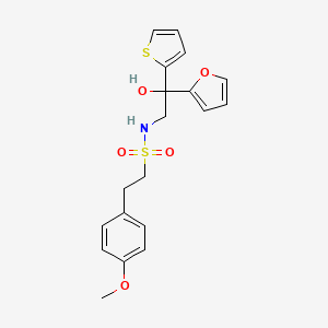 molecular formula C19H21NO5S2 B2769310 N-(2-(furan-2-yl)-2-hydroxy-2-(thiophen-2-yl)ethyl)-2-(4-methoxyphenyl)ethanesulfonamide CAS No. 2034399-80-7
