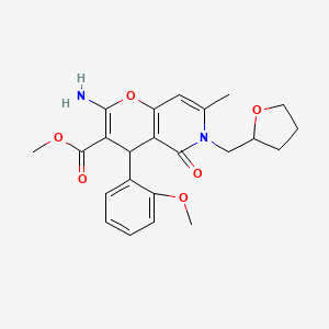 molecular formula C23H26N2O6 B2769312 methyl 2-amino-4-(2-methoxyphenyl)-7-methyl-5-oxo-6-(tetrahydrofuran-2-ylmethyl)-5,6-dihydro-4H-pyrano[3,2-c]pyridine-3-carboxylate CAS No. 758704-47-1