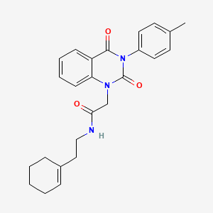 molecular formula C25H27N3O3 B2769317 N-(2-(cyclohex-1-en-1-yl)ethyl)-2-(2,4-dioxo-3-(p-tolyl)-3,4-dihydroquinazolin-1(2H)-yl)acetamide CAS No. 958719-58-9