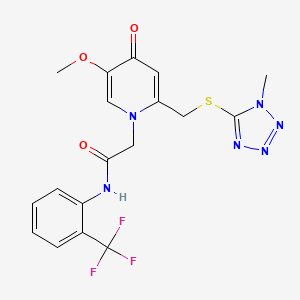 2-(5-methoxy-2-(((1-methyl-1H-tetrazol-5-yl)thio)methyl)-4-oxopyridin-1(4H)-yl)-N-(2-(trifluoromethyl)phenyl)acetamide
