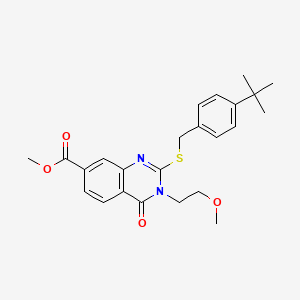 molecular formula C24H28N2O4S B2769344 甲基-2-[(4-叔丁基苯基)甲硫基]-3-(2-甲氧基乙基)-4-氧代喹唑啉-7-甲酸酯 CAS No. 422273-82-3