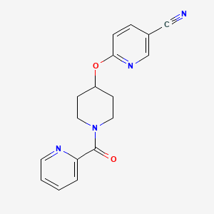 molecular formula C17H16N4O2 B2769350 6-((1-吡啶甲酰哌啶-4-基)氧基)烟酸腈 CAS No. 1421477-86-2