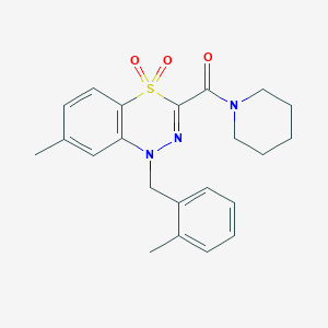 molecular formula C22H25N3O3S B2769376 7-methyl-1-(2-methylbenzyl)-3-(piperidinocarbonyl)-4lambda~6~,1,2-benzothiadiazine-4,4(1H)-dione CAS No. 1251703-62-4