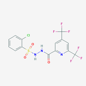 molecular formula C14H8ClF6N3O3S B2769381 N'-(2-chlorobenzenesulfonyl)-4,6-bis(trifluoromethyl)pyridine-2-carbohydrazide CAS No. 1092344-64-3