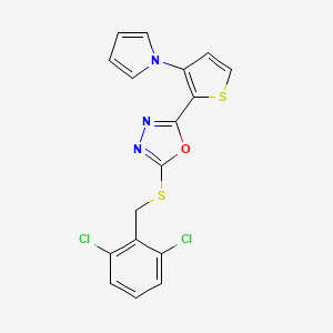molecular formula C17H11Cl2N3OS2 B2769388 2-[(2,6-dichlorobenzyl)sulfanyl]-5-[3-(1H-pyrrol-1-yl)-2-thienyl]-1,3,4-oxadiazole CAS No. 478077-29-1