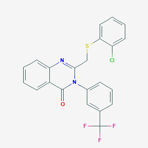 molecular formula C22H14ClF3N2OS B2769403 2-[(2-Chlorophenyl)sulfanylmethyl]-3-[3-(trifluoromethyl)phenyl]quinazolin-4-one CAS No. 338957-88-3