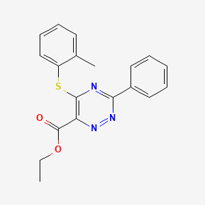 molecular formula C19H17N3O2S B2769404 乙酸乙酯 5-[(2-甲基苯基)硫醚]-3-苯基-1,2,4-三嗪-6-羧酸酯 CAS No. 338957-17-8