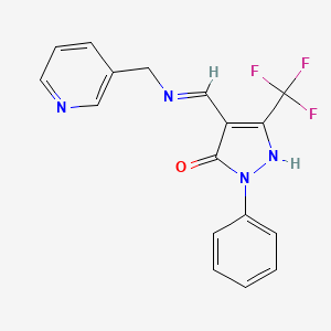 molecular formula C17H13F3N4O B2769427 2-苯基-4-{[(3-吡啶基甲基)氨基]甲亚甲基}-5-(三氟甲基)-2,4-二氢-3H-吡唑-3-酮 CAS No. 477851-35-7
