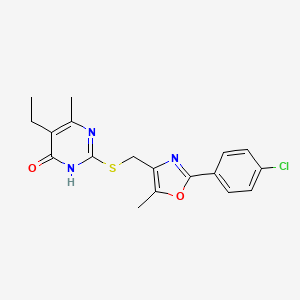B2769432 2-(((2-(4-Chlorophenyl)-5-methyloxazol-4-yl)methyl)thio)-5-ethyl-6-methylpyrimidin-4-ol CAS No. 1040635-88-8