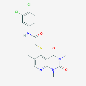 molecular formula C18H16Cl2N4O3S B2769439 N-(3,4-dichlorophenyl)-2-((1,3,6-trimethyl-2,4-dioxo-1,2,3,4-tetrahydropyrido[2,3-d]pyrimidin-5-yl)thio)acetamide CAS No. 900004-48-0