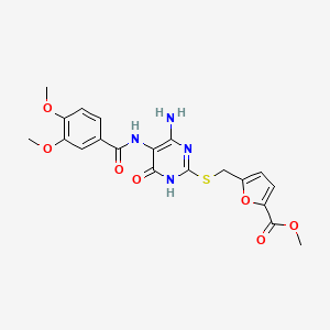 molecular formula C20H20N4O7S B2769446 Methyl 5-(((4-amino-5-(3,4-dimethoxybenzamido)-6-oxo-1,6-dihydropyrimidin-2-yl)thio)methyl)furan-2-carboxylate CAS No. 868228-23-3